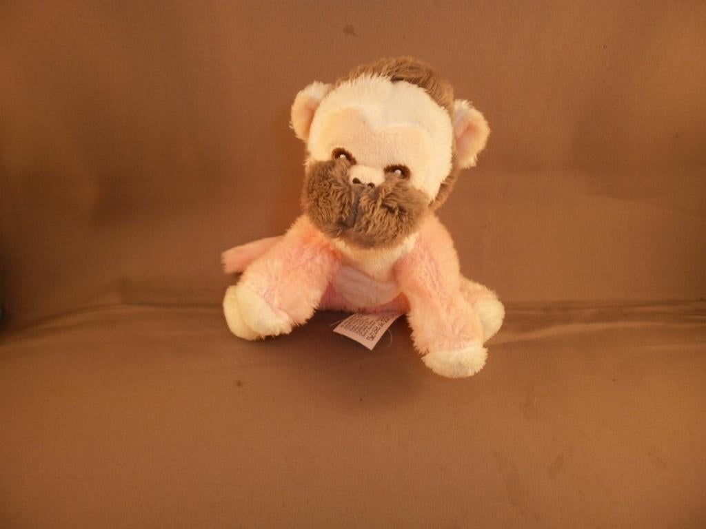 apenheul aap roze wit bruin velours witte buik 14 cm 7 cm, Ophalen of Verzenden, Roze, Klein (minder dan 20 cm), Aap