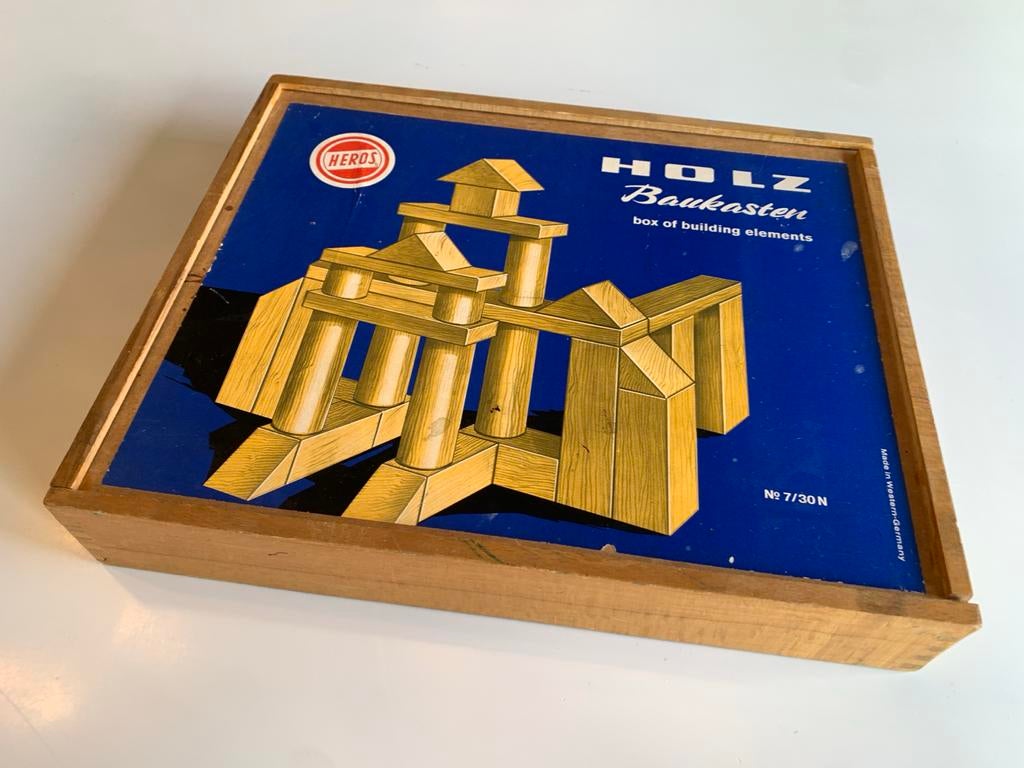 Vintage Houten Bouwblokken - HEROS HOLZ Baukasten, Ophalen, Gebruikt, Overige merken
