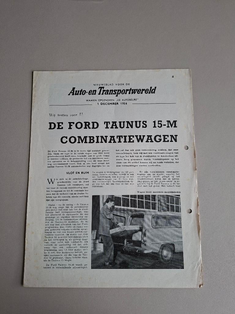 NIEUWSBLAD over FORD TAUNUS 15-M uit 1956, Ophalen of Verzenden, Gelezen, Ford
