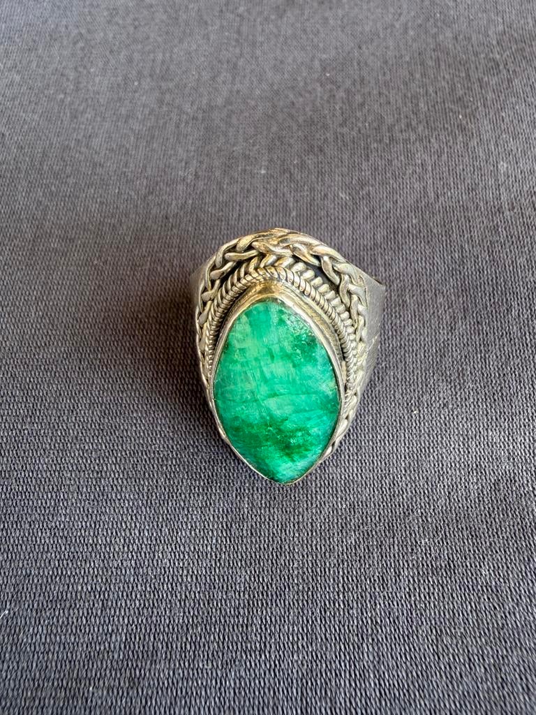 Malachiet steen, zilveren ring maat 18, boho, Ophalen of Verzenden, Zo goed als nieuw, 17 tot 18, Dame
