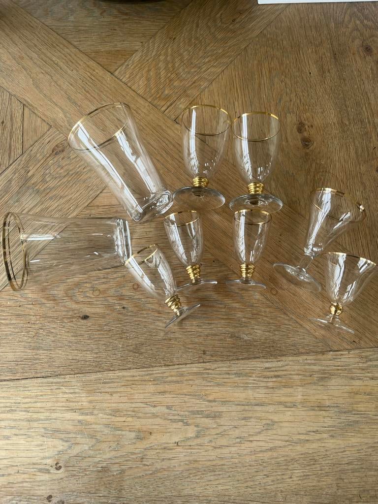 9 oude glazen met gouden rand, Antiek en Kunst, Antiek | Glas en Kristal, Ophalen
