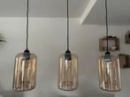 Set van 3 glazen kelken voor hanglampen - Amberkleurig, Ophalen of Verzenden, Gebruikt, Glas, Minder dan 50 cm
