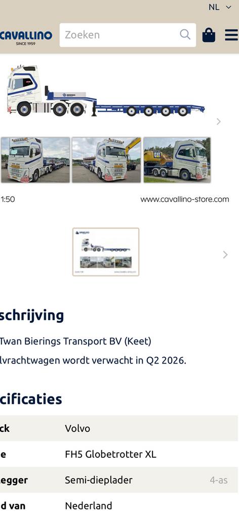 Cavallino 1:50 Twan Bierings, Ophalen of Verzenden, Nieuw, Bus of Vrachtwagen, Overige merken