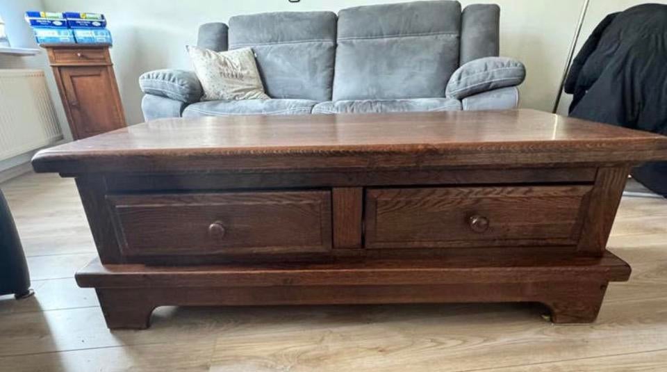 Massief houten salontafel, Ophalen, 100 tot 150 cm, Zo goed als nieuw, Minder dan 50 cm