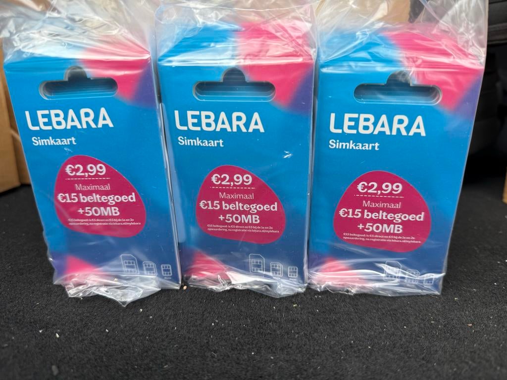 Lebara Simkaarten - Nieuw, 500 stuks beschikbaar, Telecommunicatie, Prepaidkaarten en Simkaarten, Ophalen of Verzenden, Nieuw