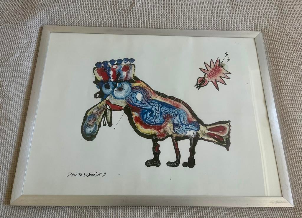 Poster vogel Jan te Wierik, Antiek en Kunst, Ophalen