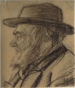 S H de Roos krijttekening "Man met Hoed", ca 1900, oplegvel, Antiek en Kunst, Kunst | Tekeningen en Foto's, Ophalen