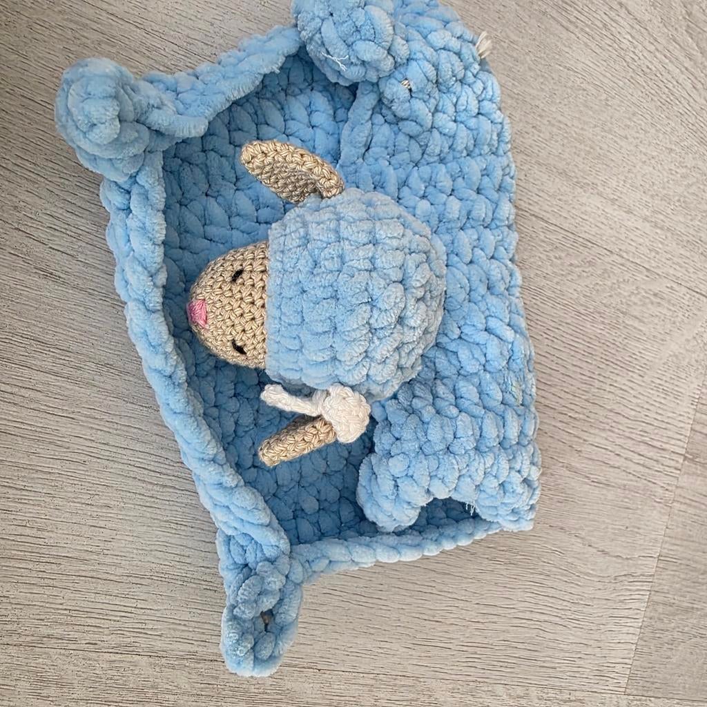 Blauw knuffeldoekje met schaapje, Ophalen of Verzenden