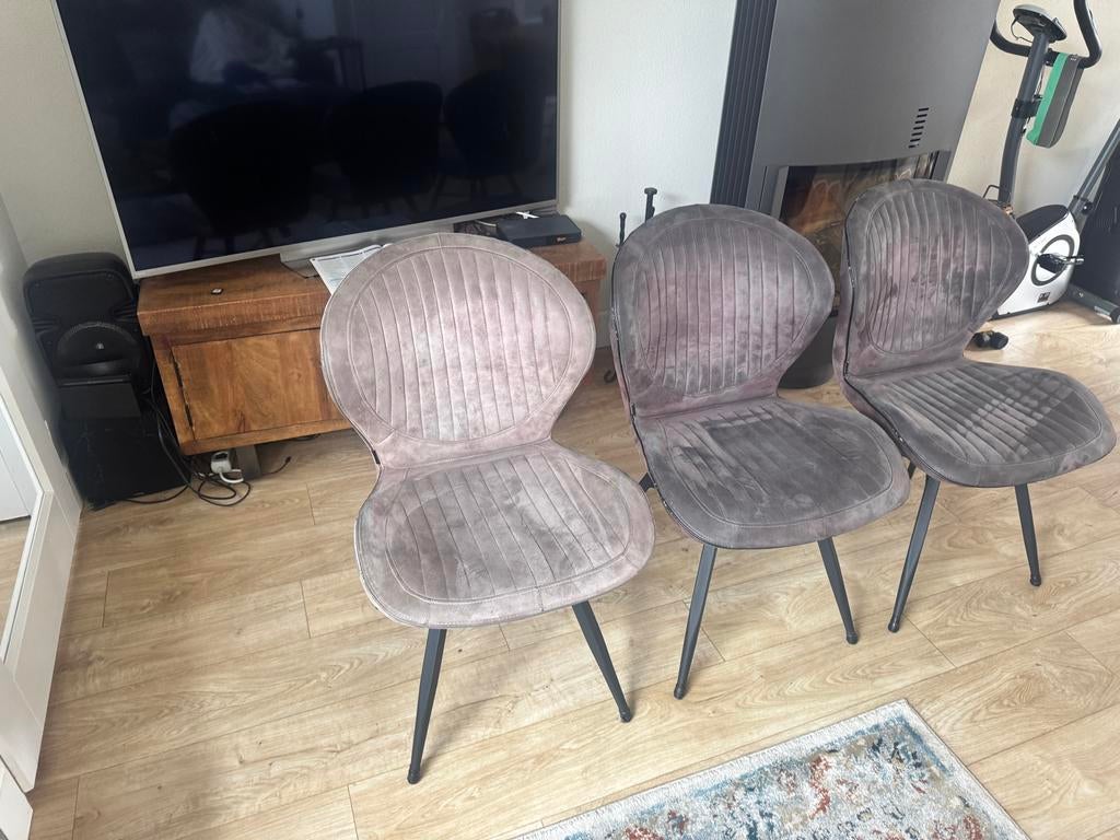 Set van 3 comfortabele eetkamerstoelen - Grijs/bruin (taupe), Huis en Inrichting, Stoelen, Gebruikt, Drie, Stof, Grijs, Ophalen of Verzenden