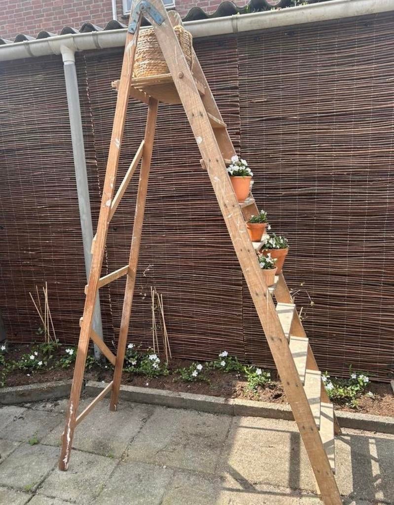 Vintage houten schilderstrap - Decoratief & Brocante, Ophalen, Gebruikt, Trap, 2 tot 4 meter