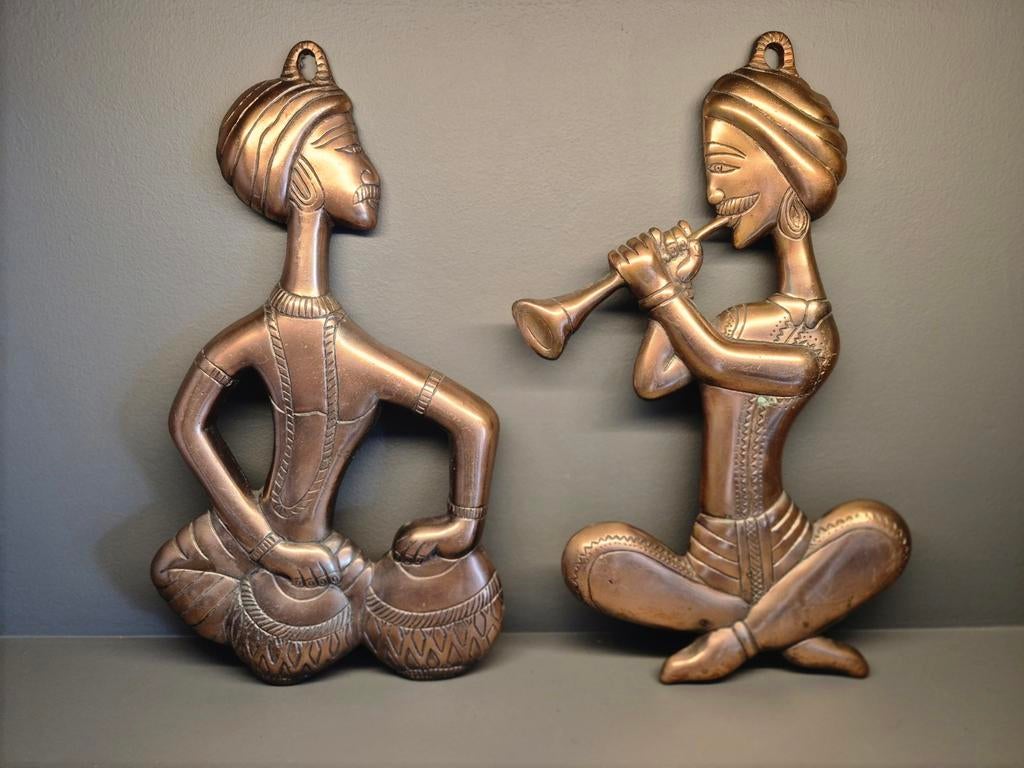 2 oude Koperen muzikanten 40 CM, Ophalen of Verzenden