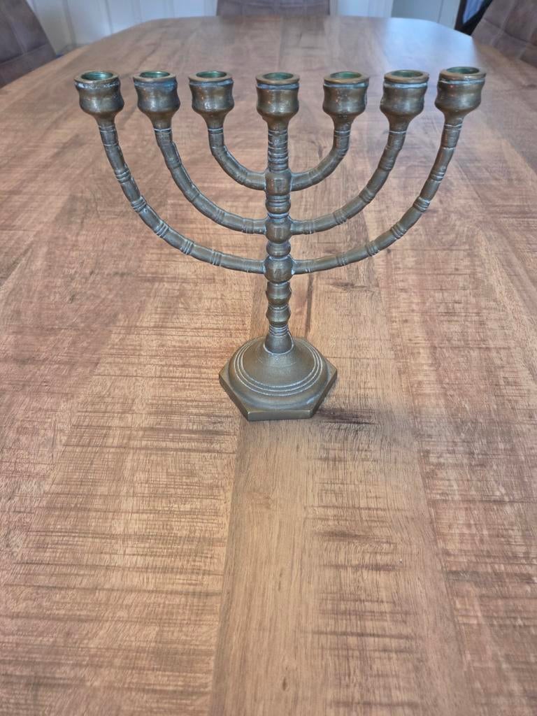 Vintage Koperen Menora Kandelaar, Ophalen of Verzenden, Koper of Brons