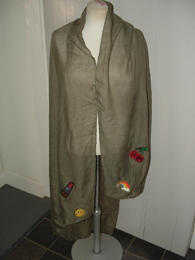 Grote groene sjaal met emoticons emblemen met pailletten