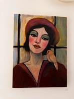 Schilderij vrouw met vogel, Ophalen of Verzenden