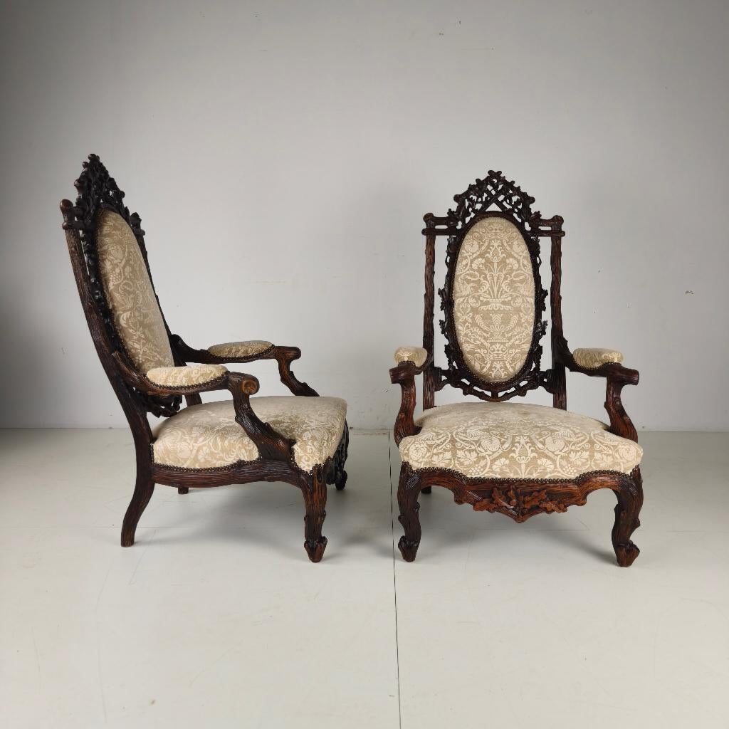 Set van 2 fauteuils Zwarte Woud-stijl door Horrix - 19e Eeuw, Antiek en Kunst, Ophalen of Verzenden