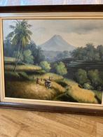 Antiek schilderij rijstvelden Indonesië Java, Ophalen