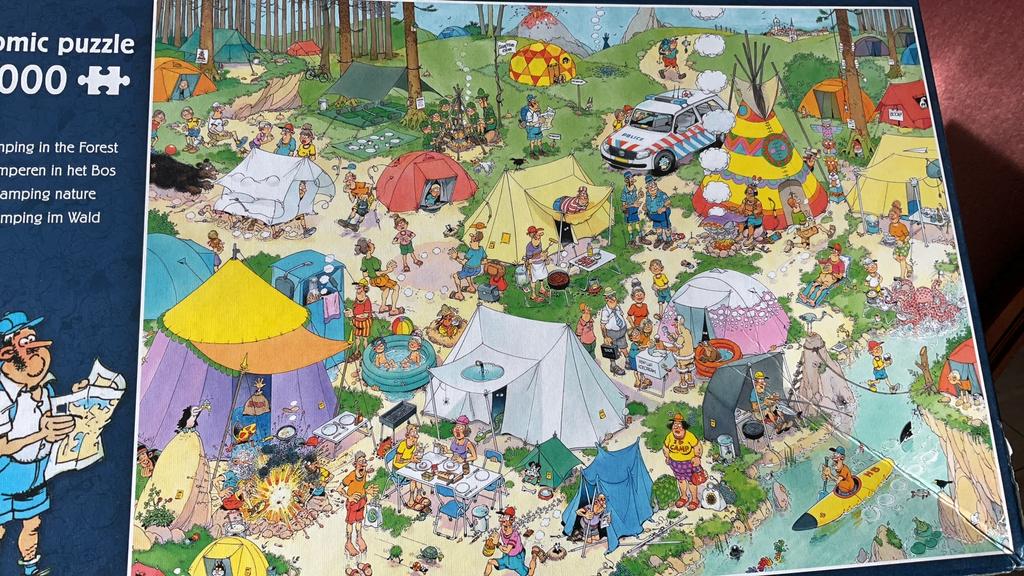 J v haasteren puzzel 1000 st. Kamperen in het bos, Ophalen of Verzenden, 500 t/m 1500 stukjes, Zo goed als nieuw
