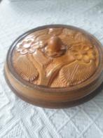 Vintage houten bakje met gesneden bloemmotief, Ophalen of Verzenden