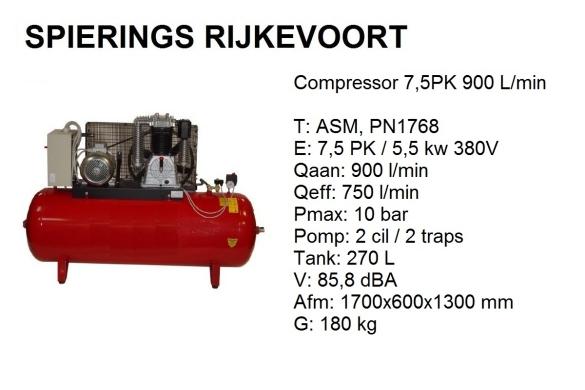 Compressor 7.5PK 900l/min luchtdrukcompressor Air Druckluft, Doe-het-zelf en Verbouw, Compressors, Niet ingevuld, 800 liter/min of meer