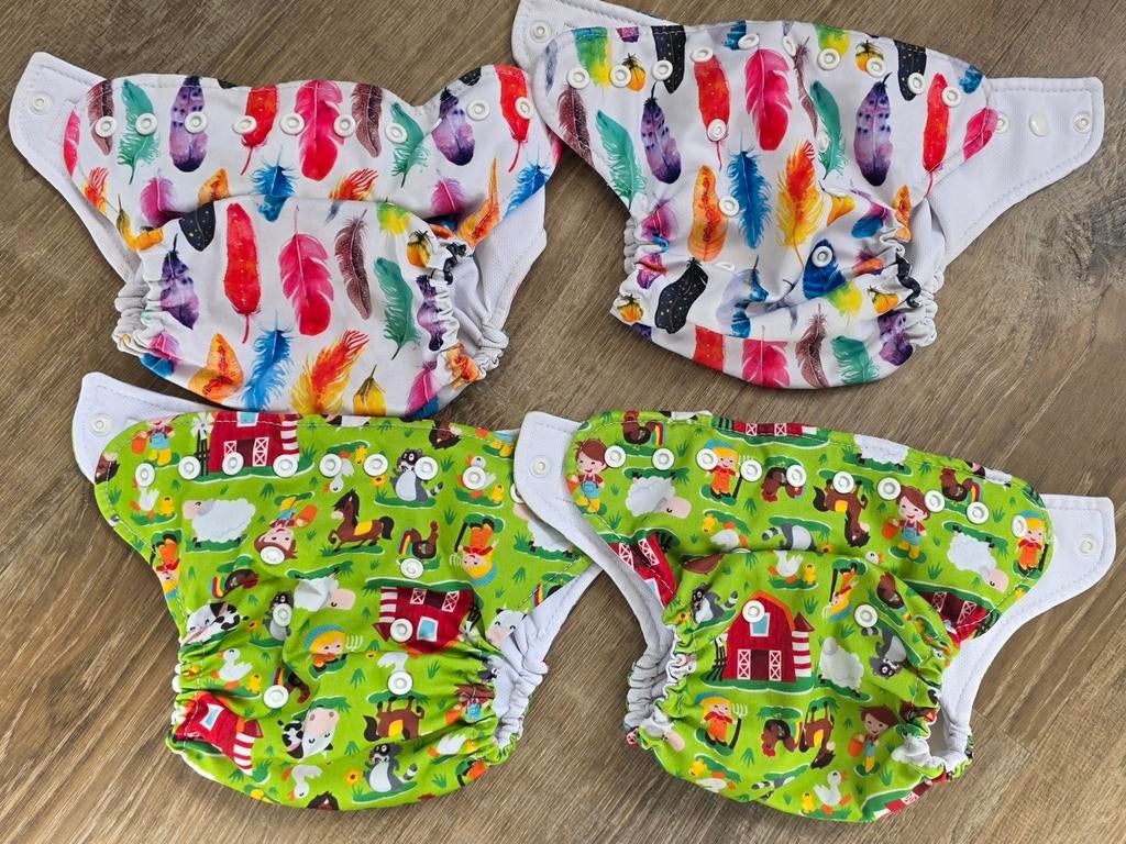 Wasbare luiers met inleg luiers Milovia en wet bag, Jongetje of Meisje, One size, Ophalen of Verzenden, Zo goed als nieuw