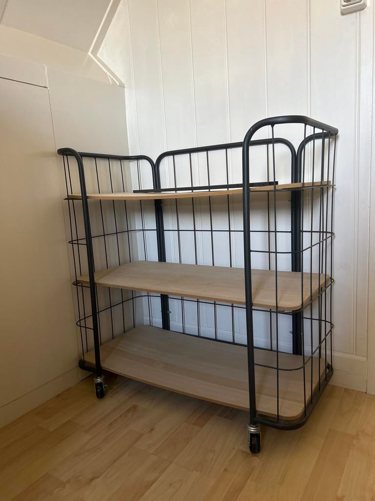 Bakkerskast / Opbergrek met wielen - Zwart metaal en hout, Ophalen, Gebruikt