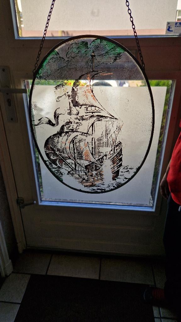 antiek glas in lood raamhanger, Antiek en Kunst, Antiek | Glas en Kristal, Ophalen of Verzenden