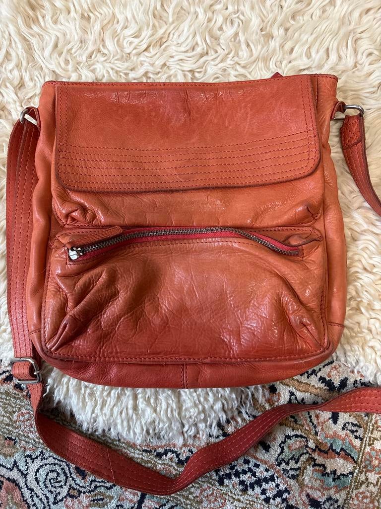 Leren Cowboysbag Schoudertas in Oranje, Ophalen of Verzenden, Gebruikt, Oranje, Schoudertasje