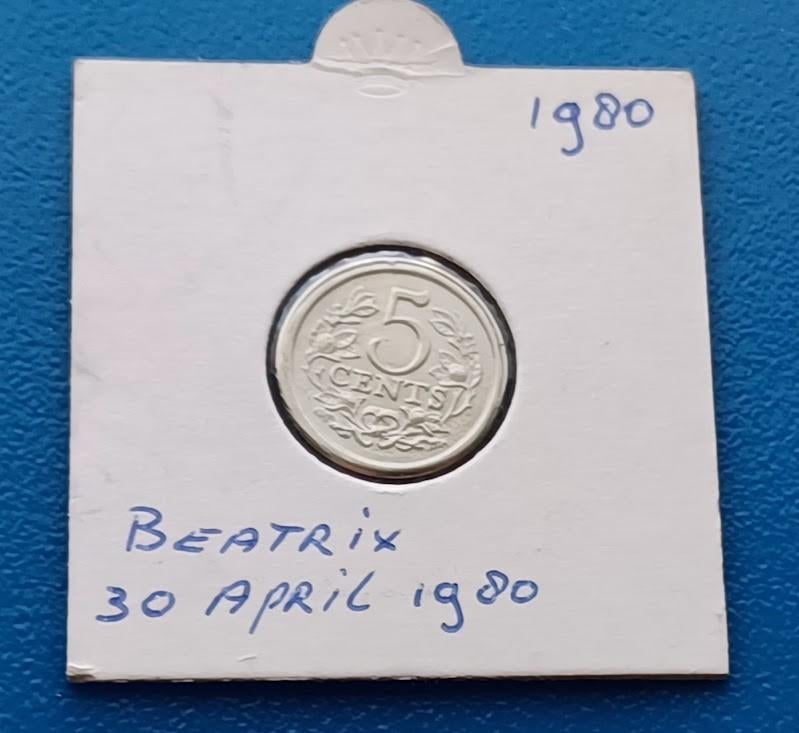 Penning 5 cents 1980 - Inhuldiging van Koningin Beatrix, Postzegels en Munten, Penningen en Medailles, Verzenden, Overige materialen