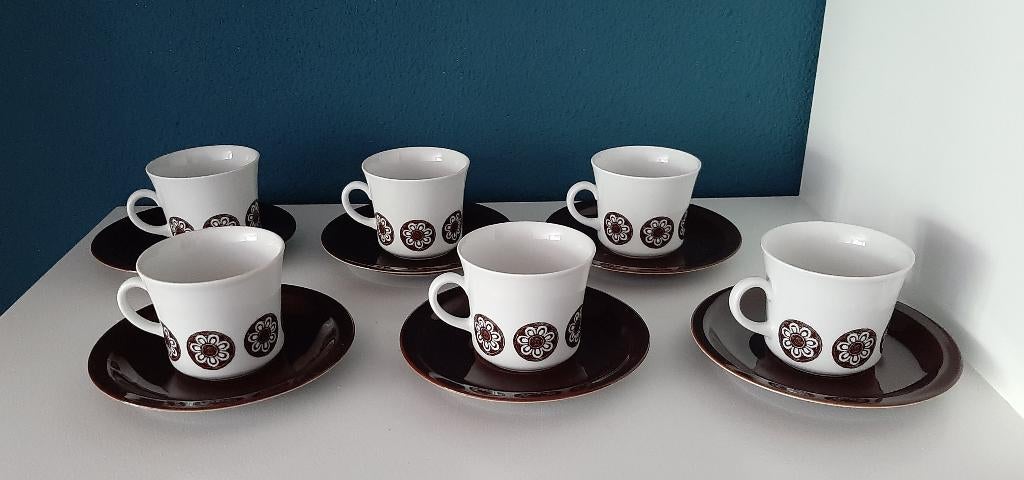 Zes retro Arzberg kop en schotels, Ophalen of Verzenden, Zo goed als nieuw, Bord(en), Overige stijlen