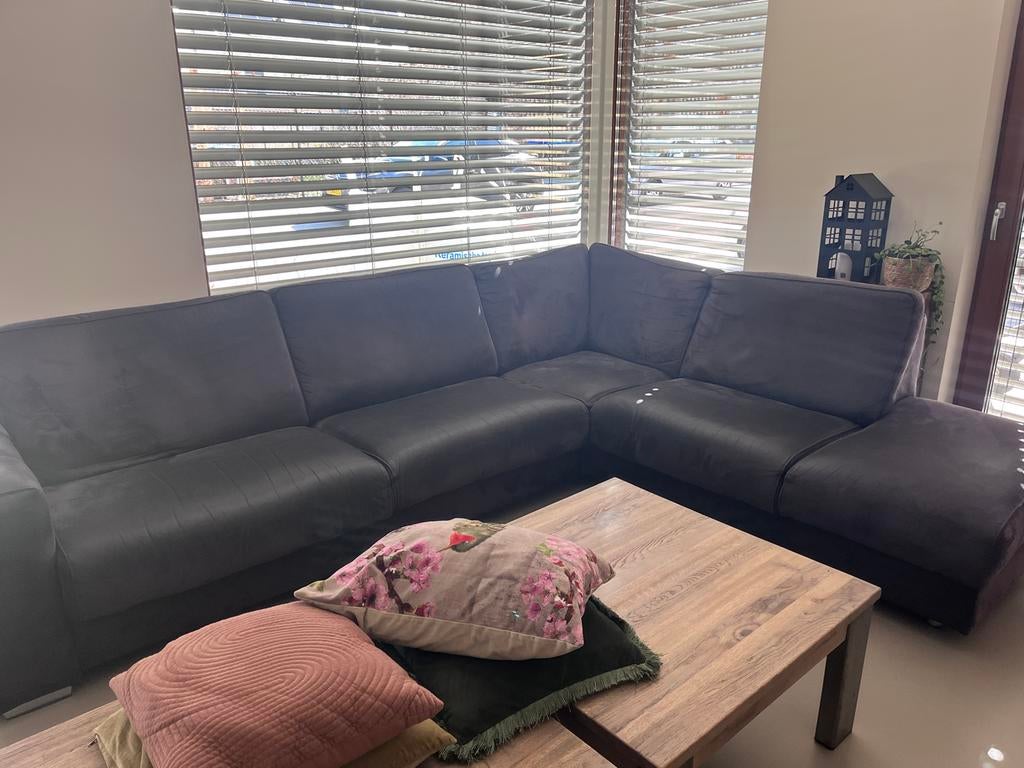 Ruime donkergrijze hoekbank - 295x230cm, Ophalen, 250 tot 300 cm, Gebruikt, Hoekbank