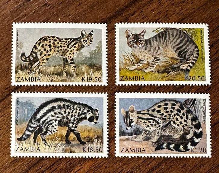 Zambia 1991 Katachtigen Postfris dieren serval, Postzegels en Munten, Postzegels | Afrika, Postfris, Overige landen, Ophalen of Verzenden