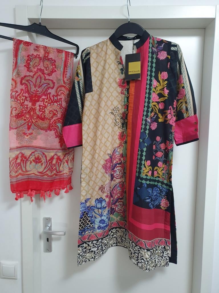 Nieuwe Khaadi Indiase geborduurde jurk top tuniek met sjaal, Khaadi, Ophalen of Verzenden, Nieuw, Maat 36 (S)