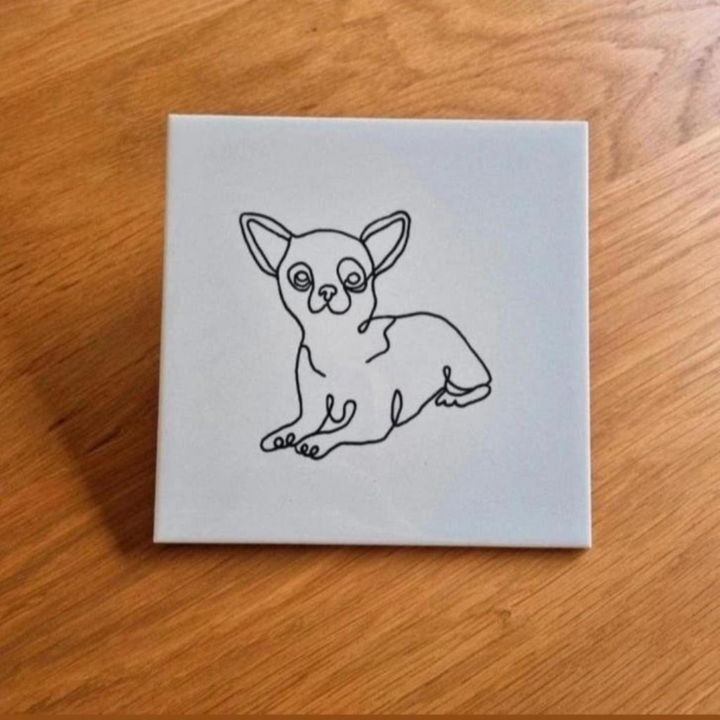 Tegeltje Chihuahua hond dog lijntekening lijn tekening, Ophalen of Verzenden, Nieuw