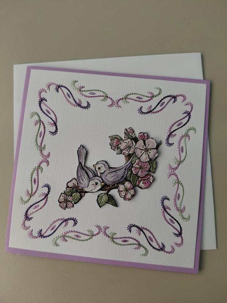 Handgemaakte kaart met vogels en bloesem, Hobby en Vrije tijd, Kaarten | Zelfgemaakt, Nieuw, Dieren, Ophalen of Verzenden