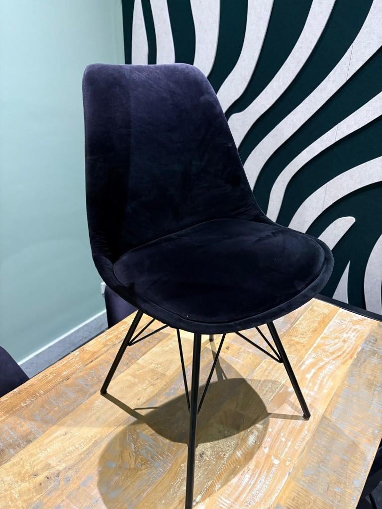 4 eetkamerstoelen, zwart velours, Ophalen, Gebruikt, Zwart, Stof