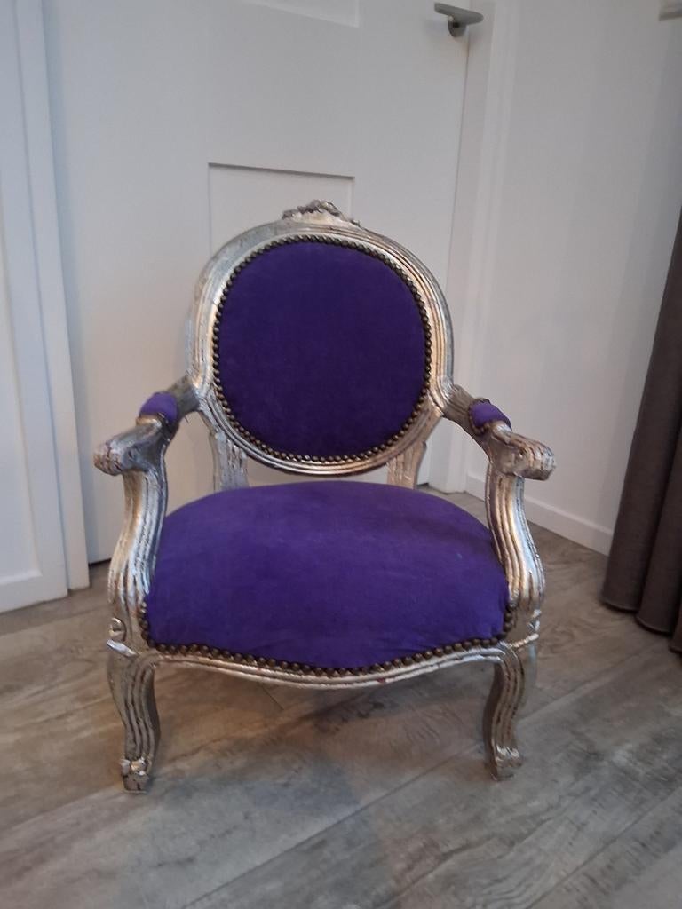Prinsessenstoel - Paars met zilveren frame, Huis en Inrichting, Stoelen, Ophalen, Overige kleuren, Zo goed als nieuw, Stof