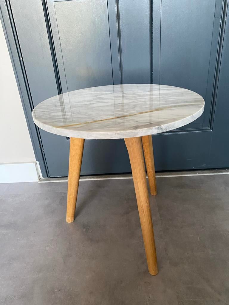 Klein marmeren bijzettafel - 40 cm hoog, Ophalen, Minder dan 55 cm, Gebruikt, Rond