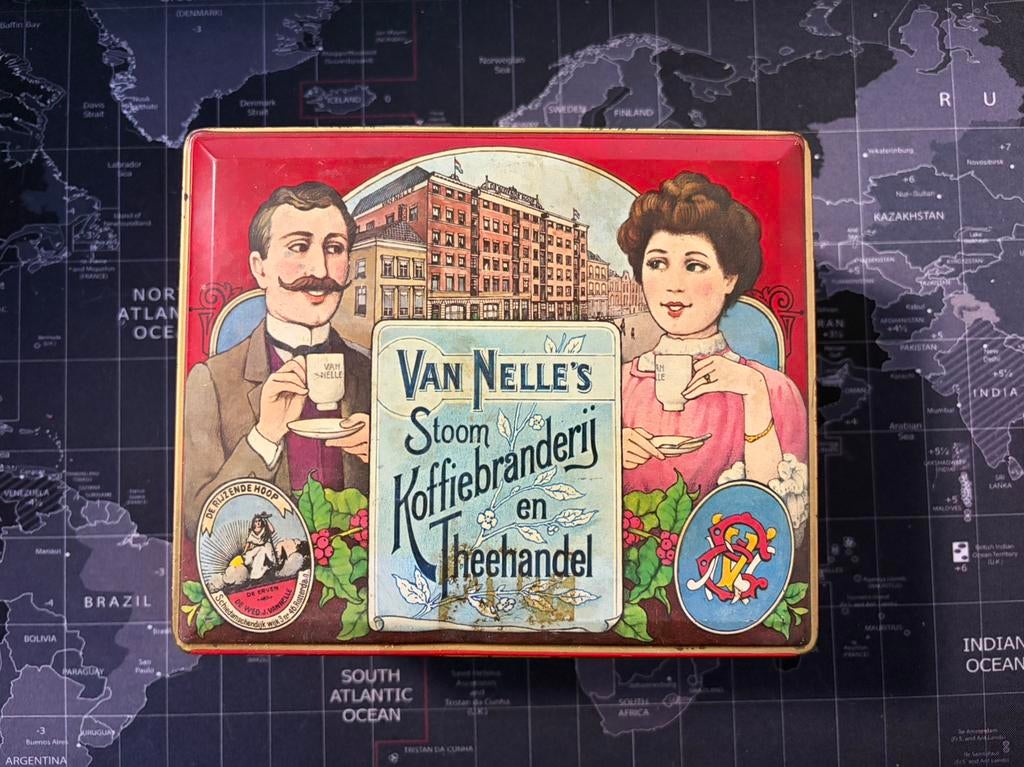 Vintage Van Nelle koffieblik / theeblik – retro reclame blik, Ophalen of Verzenden, Gebruikt