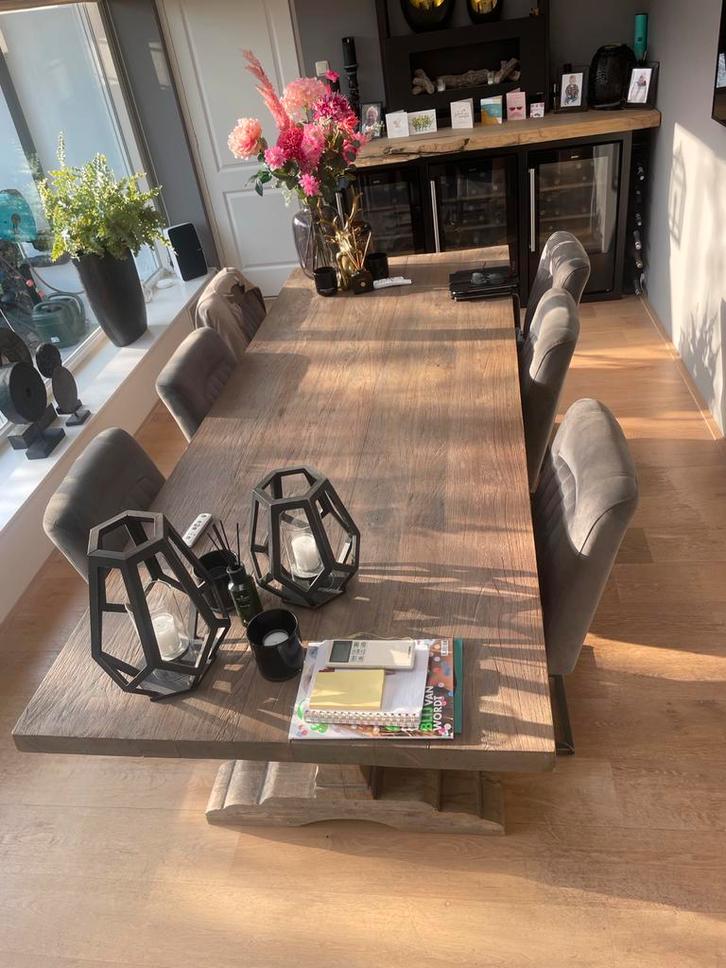 Kloostertafel met salontafel en 6 stoelen, Huis en Inrichting, Tafels | Eettafels, Gebruikt, 100 tot 150 cm, 200 cm of meer, Vijf personen of meer