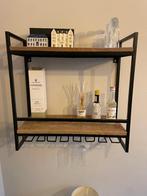 Industrieel wand wijnrek met wijnglashouder en houten plank, Ophalen, 50 tot 75 cm, Zo goed als nieuw, Minder dan 5 flessen