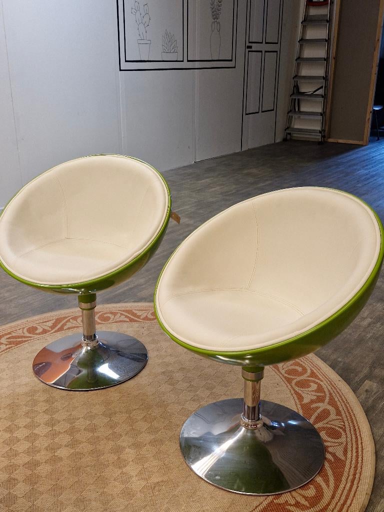 Space age kuipstoeltje groen / ecru, Huis en Inrichting, Fauteuils, Ophalen, Gebruikt, ., .