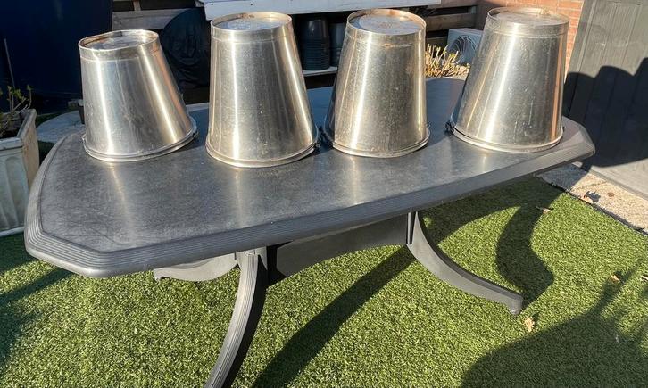 Rvs emmers zware uitvoering. 3 x zeef bodem 15L. 1 x 12Liter, Tuin en Terras, Bloembakken en Plantenbakken, Gebruikt, Metaal, Tuin