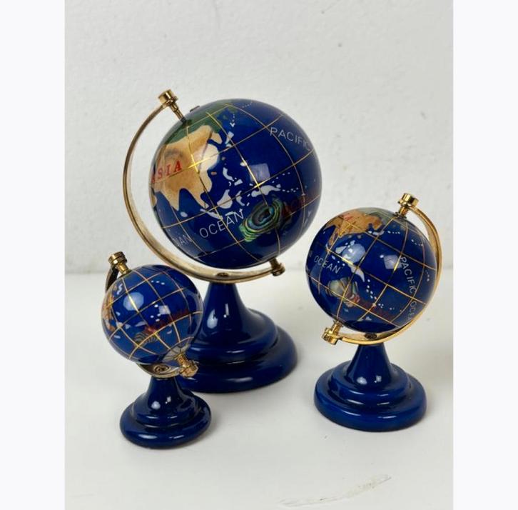 3 Lapis lazuli edelstenen globe 1970, Huis en Inrichting, Woonaccessoires | Wereldbollen, Ophalen of Verzenden