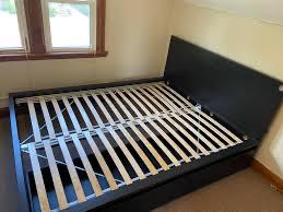 Ikea SKORVA bedframe + lattenbodem 140x200cm (excl. lades), Gebruikt, Zwart, Tweepersoons, 200 cm