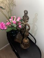 Antieke koperen haardset met schep en borstel, Ophalen of Verzenden, Gebruikt, Vrijstaande haard, Overige soorten