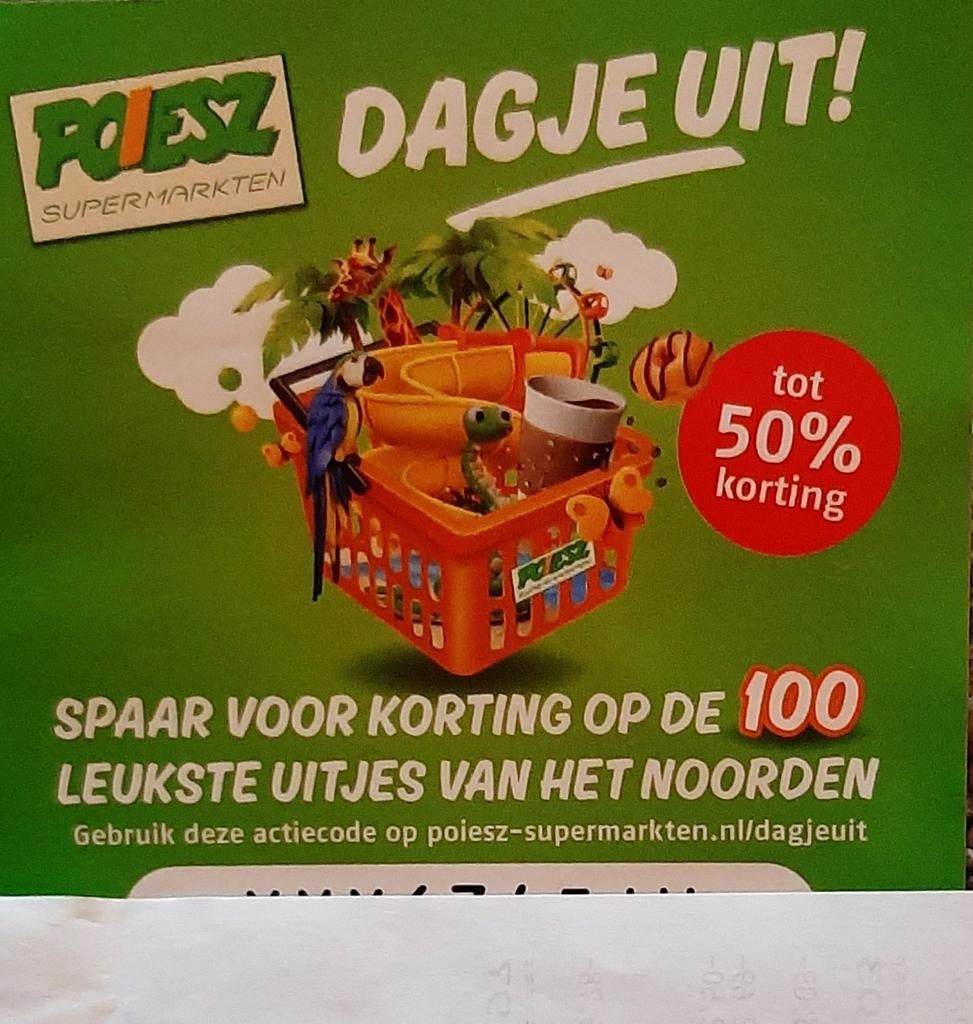Poiesz Dagje Uit in het Noorden actiecode. Tot 50% korting, Verzamelen, Supermarktacties, Overige supermarkten, Ophalen of Verzenden
