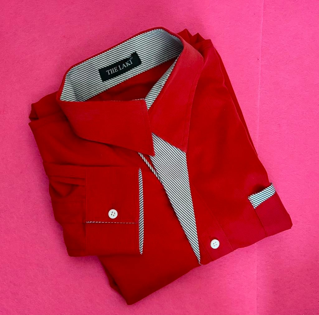 The Laki Vintage blouse rood zwart/wit streep detail, Kleding | Dames, Blouses en Tunieken, Ophalen of Verzenden, Zo goed als nieuw