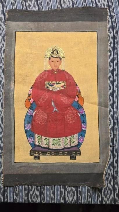 Chinees doek met figuur, circa 1880, Antiek en Kunst, Ophalen of Verzenden