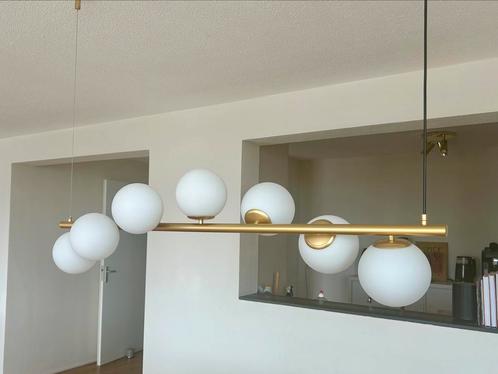 Hanglamp LumenXL Atto Goud met Melkglas bollen, Huis en Inrichting, Lampen | Hanglampen, Nieuw, 75 cm of meer, Glas, Metaal, Ophalen of Verzenden