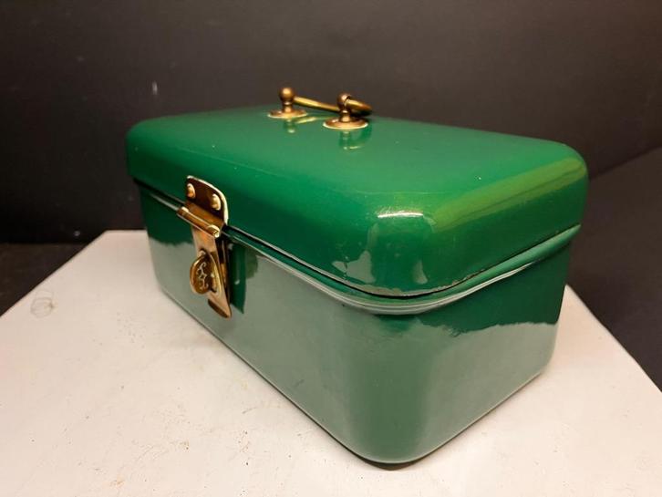 12) Zeldzame groene emaille koektrommel., Antiek en Kunst, Antiek | Emaille, Ophalen of Verzenden